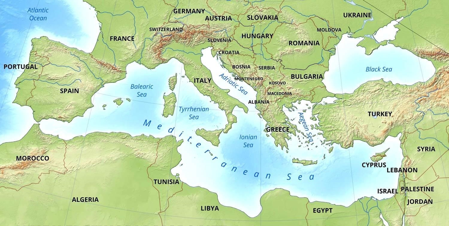 Карта Средиземного моря